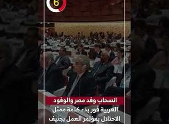 انسحاب وفد مصر والوفود العربية فور بدء كلمة ممثل الاحتلال بمؤتمر العمل بجنيف