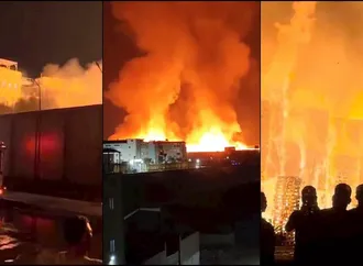 صور ترصد جهود الحماية المدنية في السيطرة على حريق مصنع كرتون خلف سوق العبور