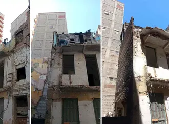 صادر له قرار هدم منذ 2015.. سقوط أجزاء من عقار في محرم بك بالإسكندرية - صور